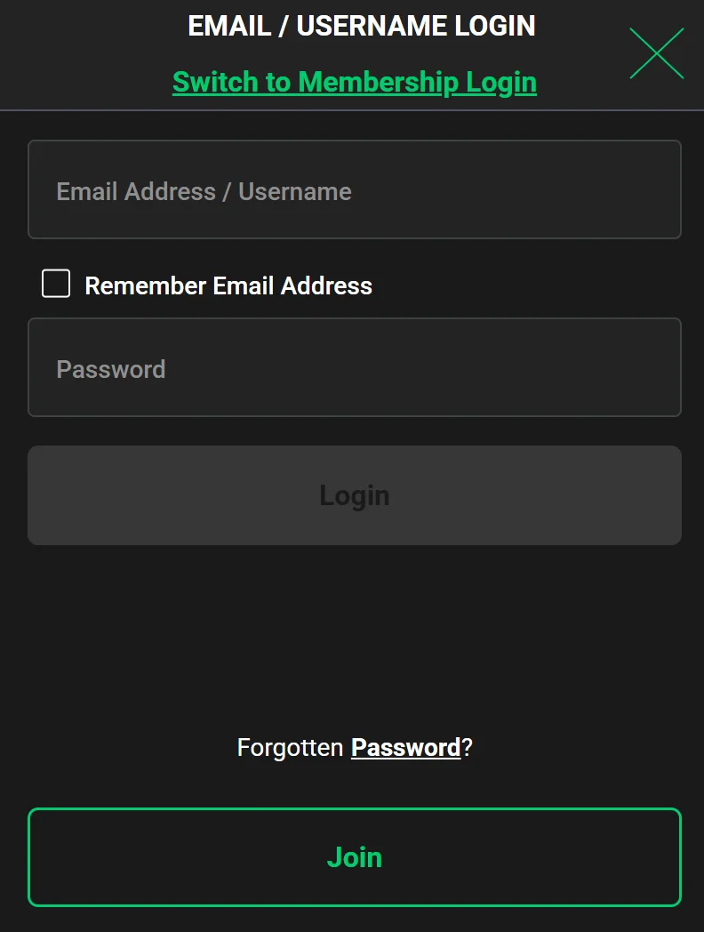 Grosvenor Casino login page