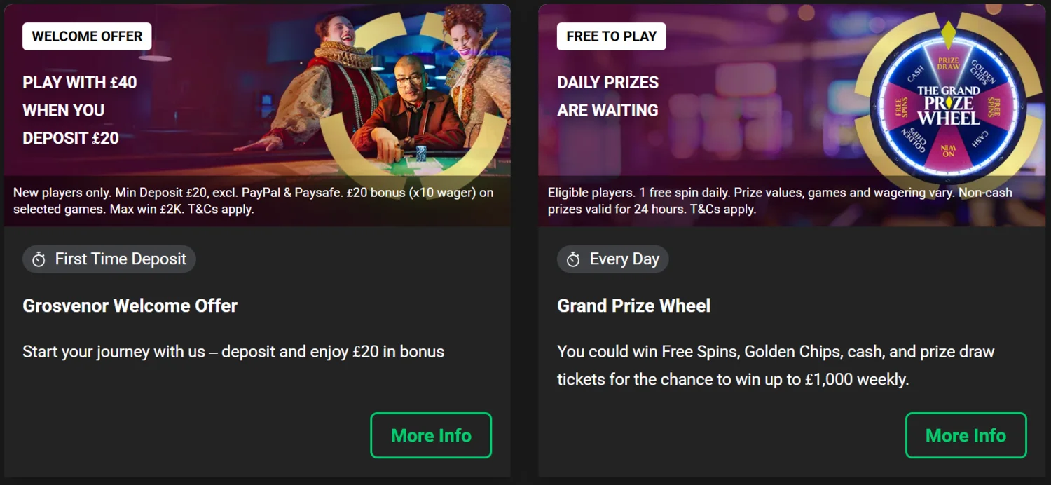 Grosvenor Casino promotions and bonuses